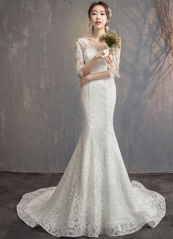 Stunning Beautiful Lace Fish Tail Wedding Dress