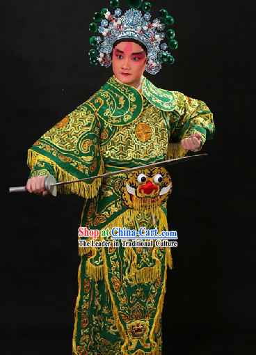 Traditional Chinese Opera Hero Wusheng General Character Outfit and Hat