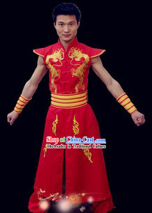 Red Traditional Chinese Drum Player Costumes for Men
