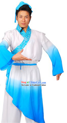 Colour Transition Chinese Classical Dancing Costumes and Headband Complete Set for Men