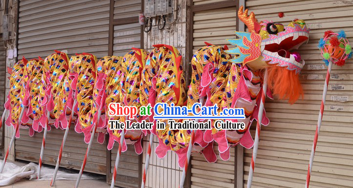Gold Rainbow Color Chinese New Year Celebration Dragon Dance Costumes Complete Set