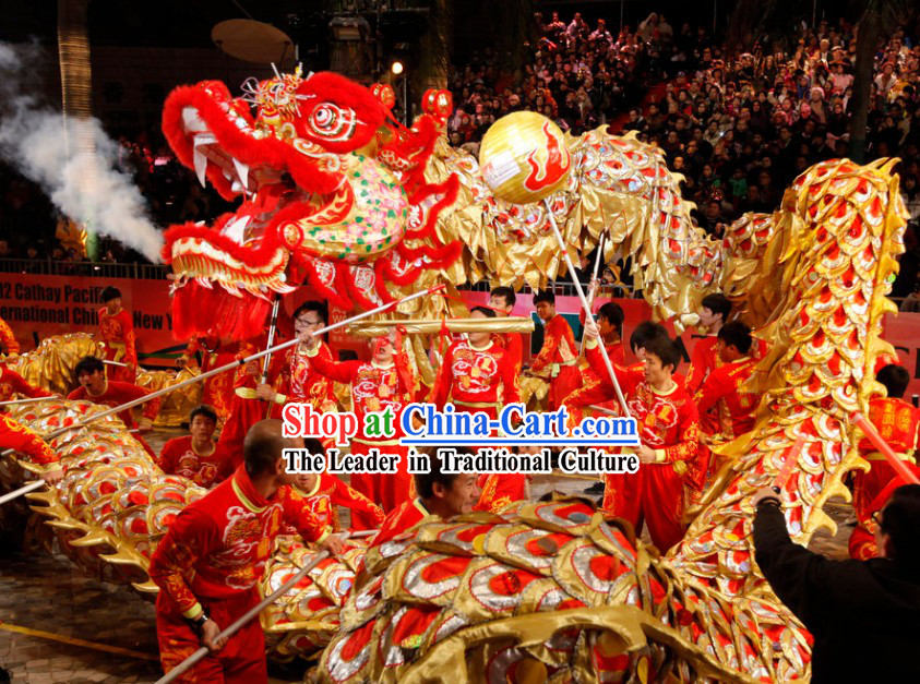 Supreme Best Red Chinese New Year Parade Long Wool Dragon Dance Equipments Complete Set