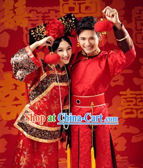 Traditional Chinese Prince and Princess Wedding Dresses Two Complete Sets