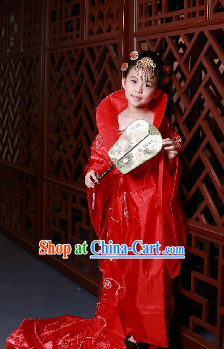 High Collar Chinese Traditional Red Princess Costumes for Kids
