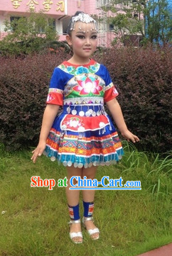 Miao Minority Clothing and Headwear Complete Set for Kids