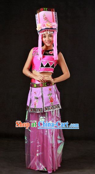 China Qiang People Ethnic Group Clothing and Hat Complete Set
