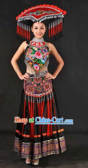 Zhuang Ethnic Minority Female Clothing and Hat Complete Set