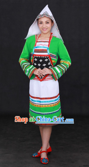 Jinuo Ethnic Minority Dresses and Headgear Complete Set