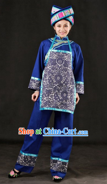 The Chinese Zhuang Ethnic Minority Clothes and Hat Complete Set