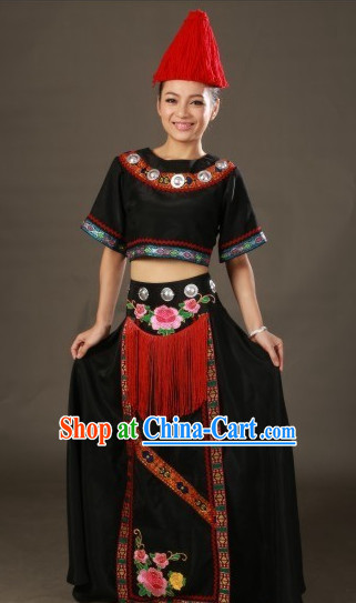 Chinese Yilao Ethnic Minority Costumes and Hat Complete Set