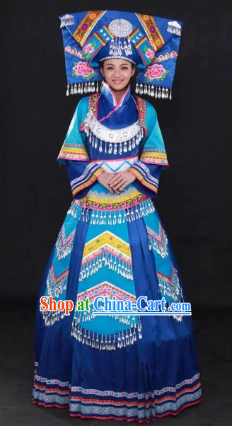 Buyi Ethnic Minority Folk Dance Rcital Costumes and Hat Complete Set