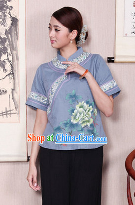 Traditional Chinese Hands Painted Mandarin Shirt for Women