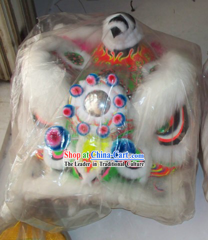 White Wool Traditional Chinese Fut San Lion Dance Costumes Complete Set