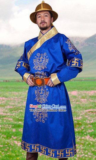 Ancient Chinese Genghis Khan Mongolian Emperor Clothing and Hat for Men