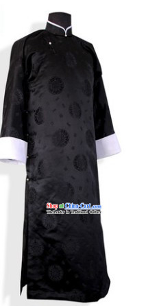 Traditional Chinese Minguo Time Long Black Robe for Men