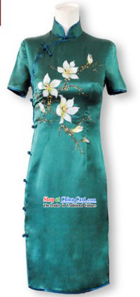 Chinese Silk Green Embroidered Qipao