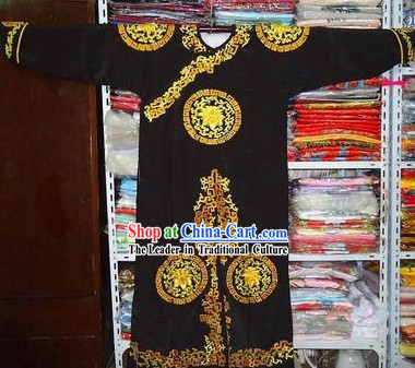 Chinese Beijing Opera Tuan Hua Embroidered Black Jian Yi Robe for Men