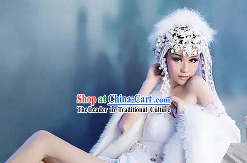 Ancient Chinese White Fox Sexy Lady Hair Accessories and Costumes Complete Set