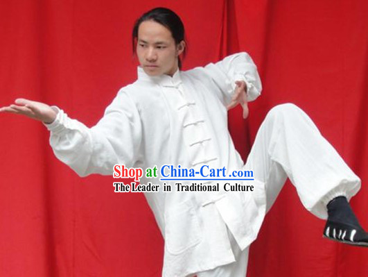Top Quality White Natural Flax Mandarin Chinese Martial Arts Uniform