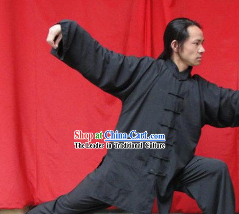 Top Quality Black Natural Flax Mandarin Chinese Martial Arts Uniform
