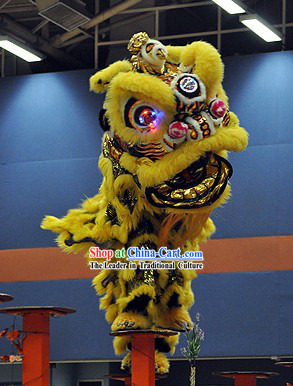 LED Eyes Black Gold and Yellow Competition and Display Lion Dance Head and Costume Complete Set