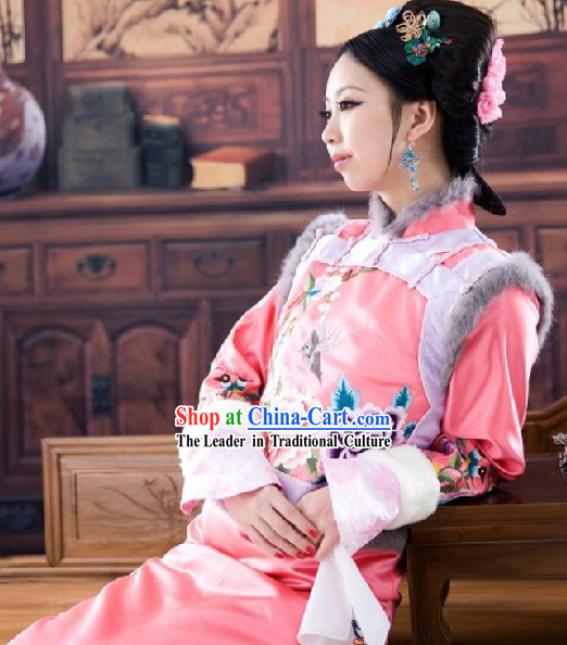 Qing Dynasty Princess Clothes and Hair Accessories Complete Set