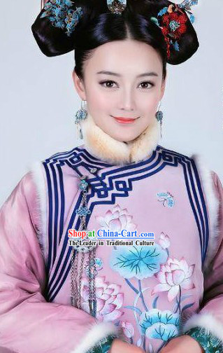 Qing Dynasty Princess Costumes and Hair Accessories Complete Set for Women