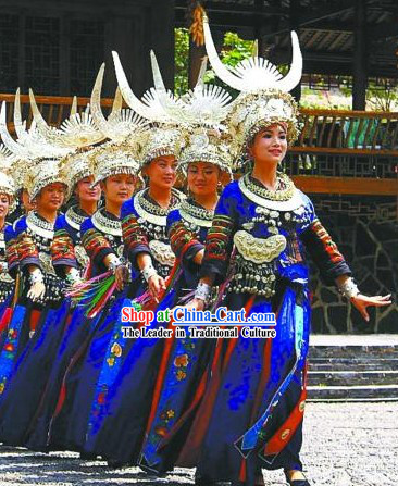 Traditional Chinese Miao Tribe Clothes and Silver Hat