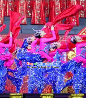 Chinese Spring Festival Gala Opening Dance Ribbon Dance Costumes and Headwear Complete Set