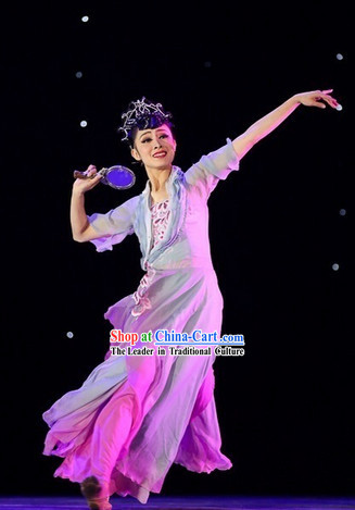 Beautiful China Classical Dancing Costumes and Headwear - Dian Jiang Chun