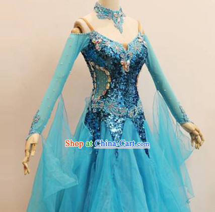 Professional Top Custom Make Blue Ballroom Dancing Costume