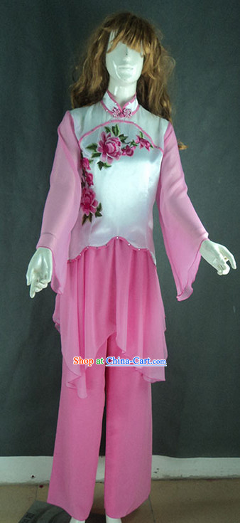 Pink Mandarin Collar Peony Embroidery Dance Costumes