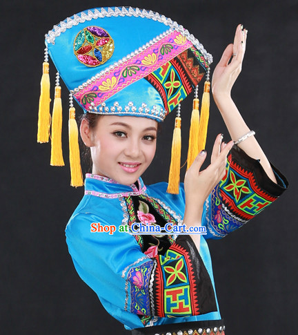 Chinese China Guangxi Zhuang Ethnic Group Dresses and Hat for Women