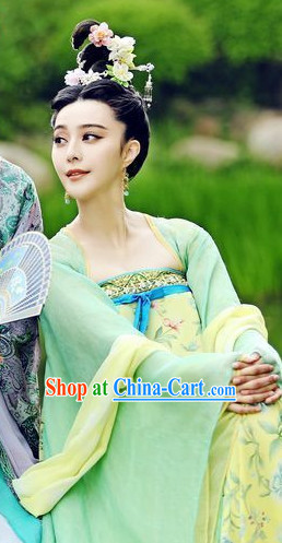 Chinese Tang Dynasty Clothing Sexy Dresses and Hair Jewelry Complete Set