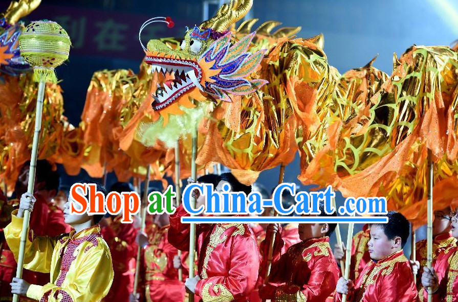 Gold Chinese Dragon Costume Complete Set for Eight Primary School Children