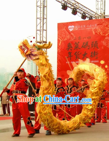 12 Meters Brand New Gold Chinese Dragon Dance Costume Complete Set for 8 Kids