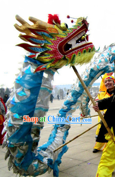 18 Meters Silver and Blue Dragon Dance Equipment for 10 People