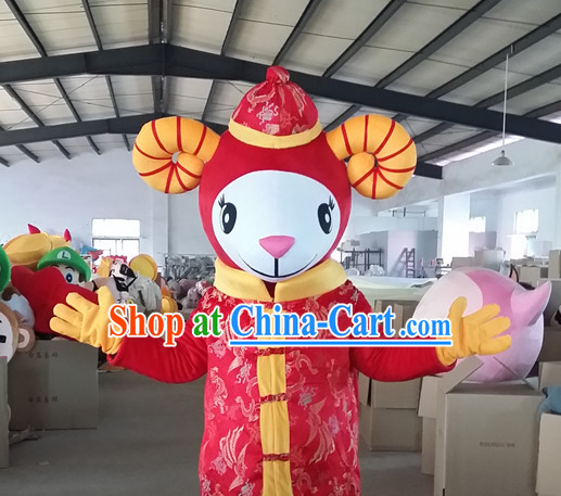 Chinese New Year Laughing Female Sheep Goat Mascot Costumes Complete Set