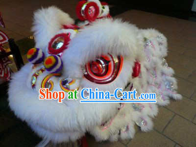China White Fur Southern Lion Dance Equipments Complete Set