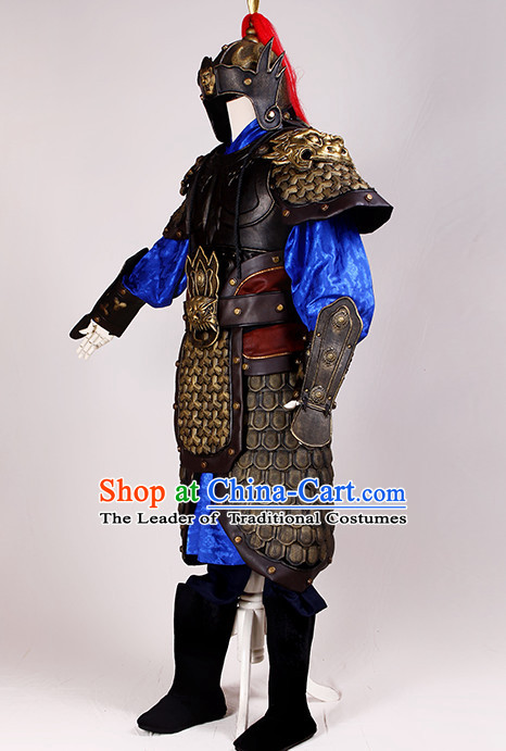 Ancient Chinese Knight Armor Costumes and Helmet Complete Set for Men