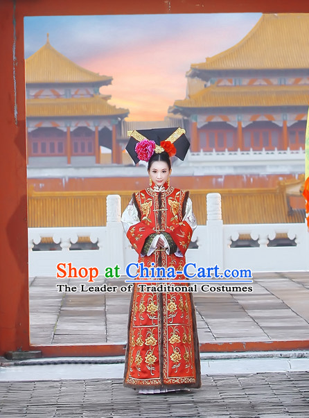 Asian Chinese Qing Dynasty Princess Clothing and Headpieces Complete Set