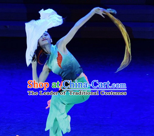 Chinese Classic Color Transition Dance Costume and Headwear Complete Set for Girls or Women