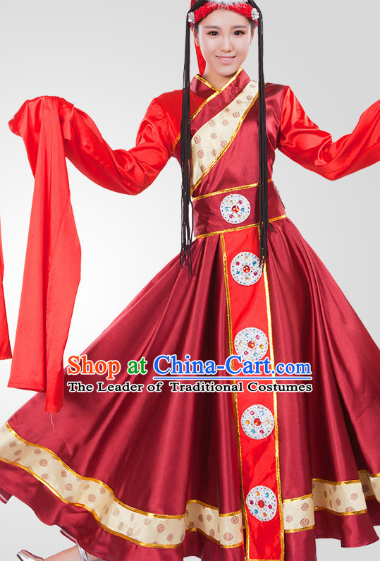 Chinese Tibetan Folk Dance Costume Wholesale Clothing Discount Dance Costumes Dancewear Supply and Headpieces for Women