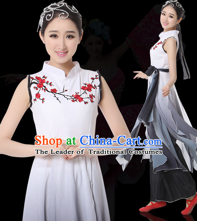 Sleeveless Chinese Classical Dance Costumes Leotards Dance Supply Girls Clothes and Hair Accessories Complete Set