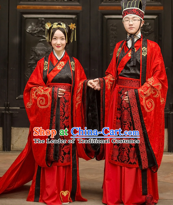 Western Zhou Dynasty Wedding Dress Clothing Clothes Garment and Hat for Men