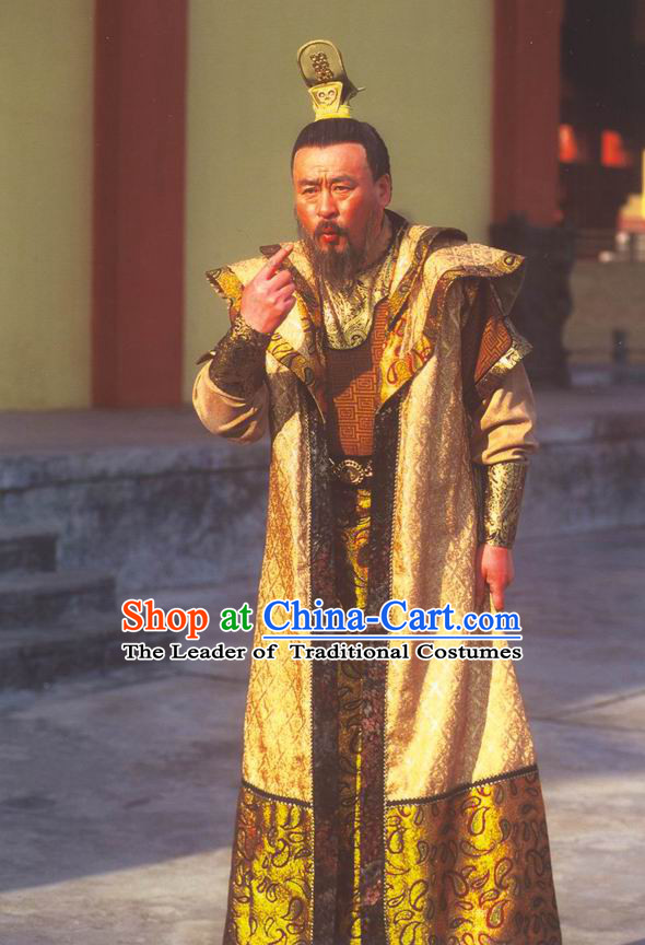 Chinese Eastern Zhou Dynasty Ancient Emperor Costume and Crown Complete Set for Men