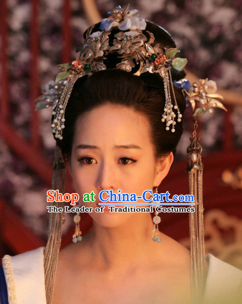 Chinese Tang Dynasty Imperial Queen Princess Wigs Hair Accessorise Fascinator Headpieces Hair Sticks Hairpins Hair Clips Hair Ornaments for Women