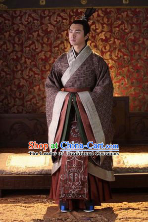 Chinese Han Dynasty Prince Clothing Costumes Dresses Clothing Clothes Garment Outfits Suits Complete Set for Men