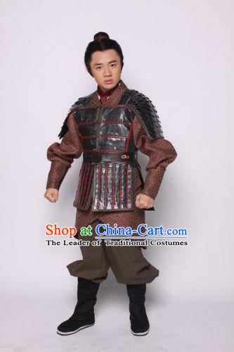 Chinese Han Dynasty Solider Warrior Knight Costumes Dresses Clothing Clothes Garment Outfits Suits Complete Set for Men