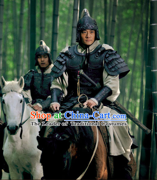 Chinese Han Dynasty Military General Zhang Liang Costumes Dresses Clothing Clothes Garment Outfits Suits Complete Set for Men